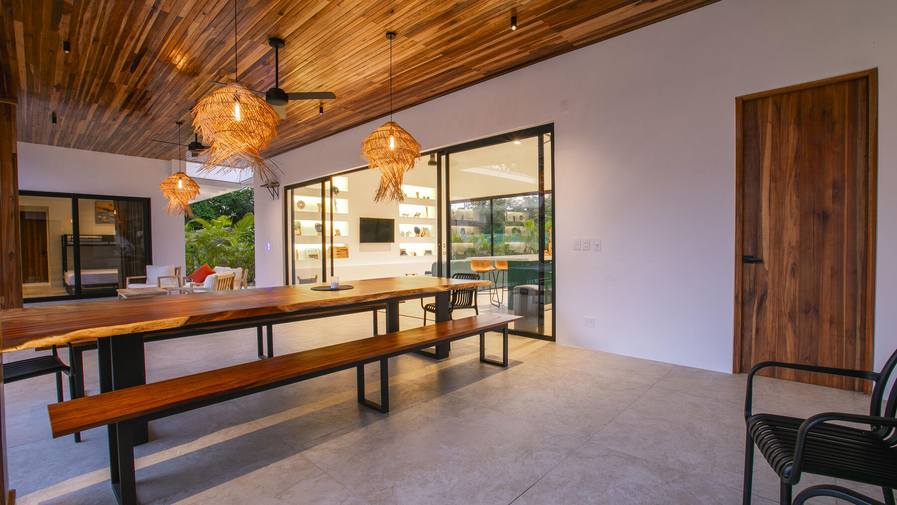 Covered terrace dining at Villa Amara — daily breakfast is served here
